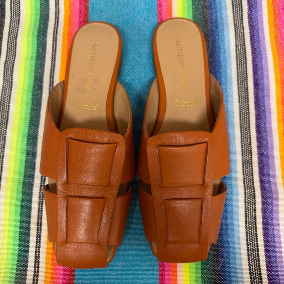 Anthony Veer Leather Woven Mules Cognac Size 7 Shoes - Picture 4 of 10